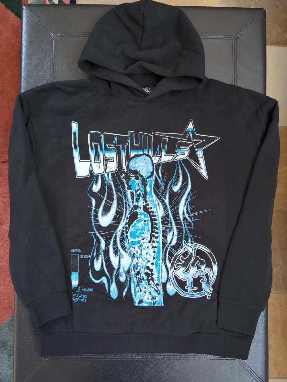 (New) Lost Hills Skeleton Flames Hoodie 2XL
